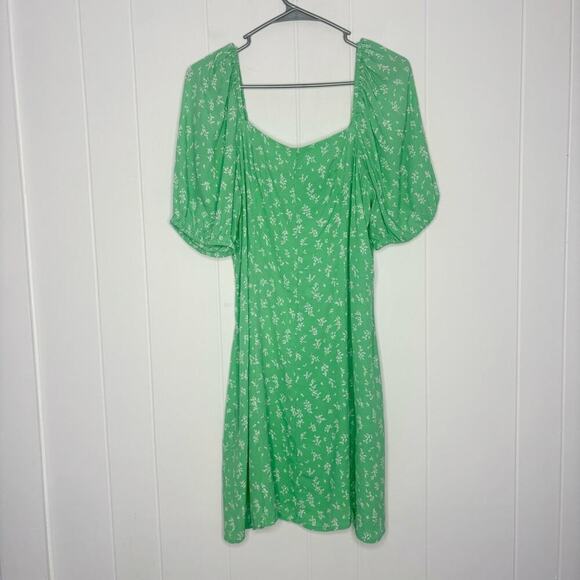& Other Stories Puff Sleeve Mini Dress Mint Green Spring Floral Women’s Size 12 - Picture 2 of 8